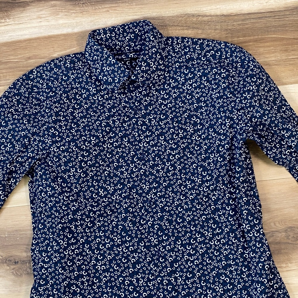 Hugo Boss Shirt Mens M 15.5 Quiet Luxury Cotton Slim Fit Navy Floral Print